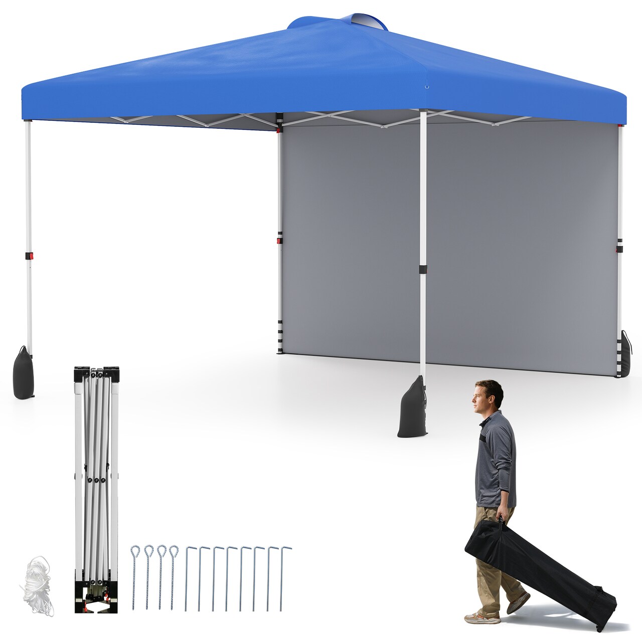 Pop Up Canopy Tent 10 x 10 ft Adjustable Height with Sidewall